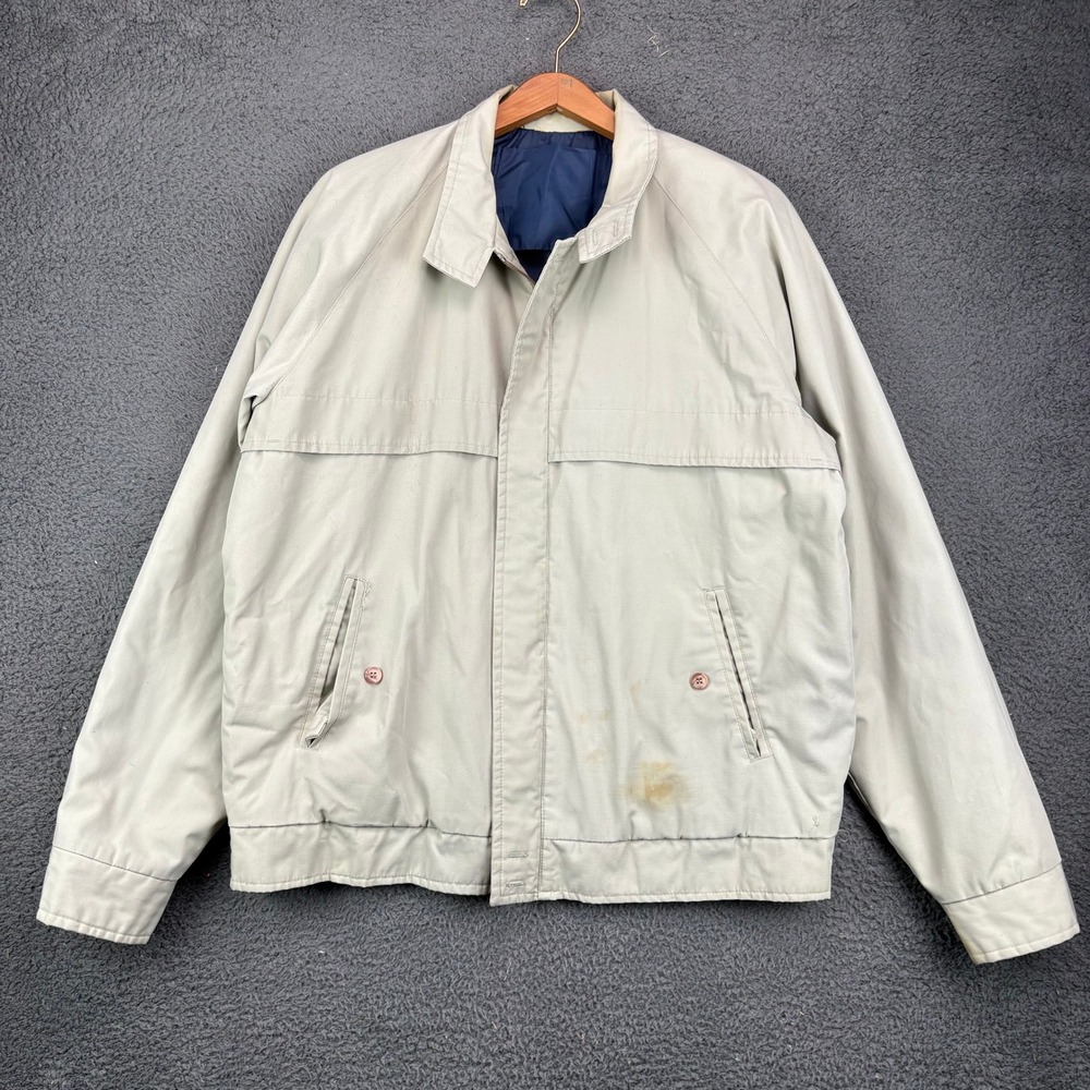 Vintage‎ Men Harrington Bomber Jacket Beige Tan Full Zip Lightweight Coat Large